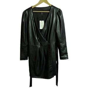 NWT 7 For All Mankind Women’s Black Faux Leather Coat/Wrap Dress